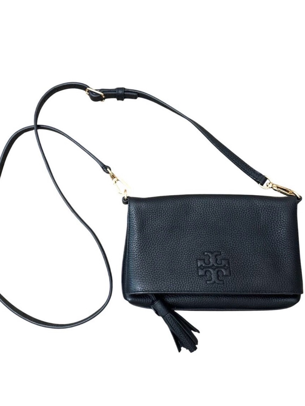 Tory Burch Black Pebbled Leather Tassel Crossbody - Picture 4 of 6
